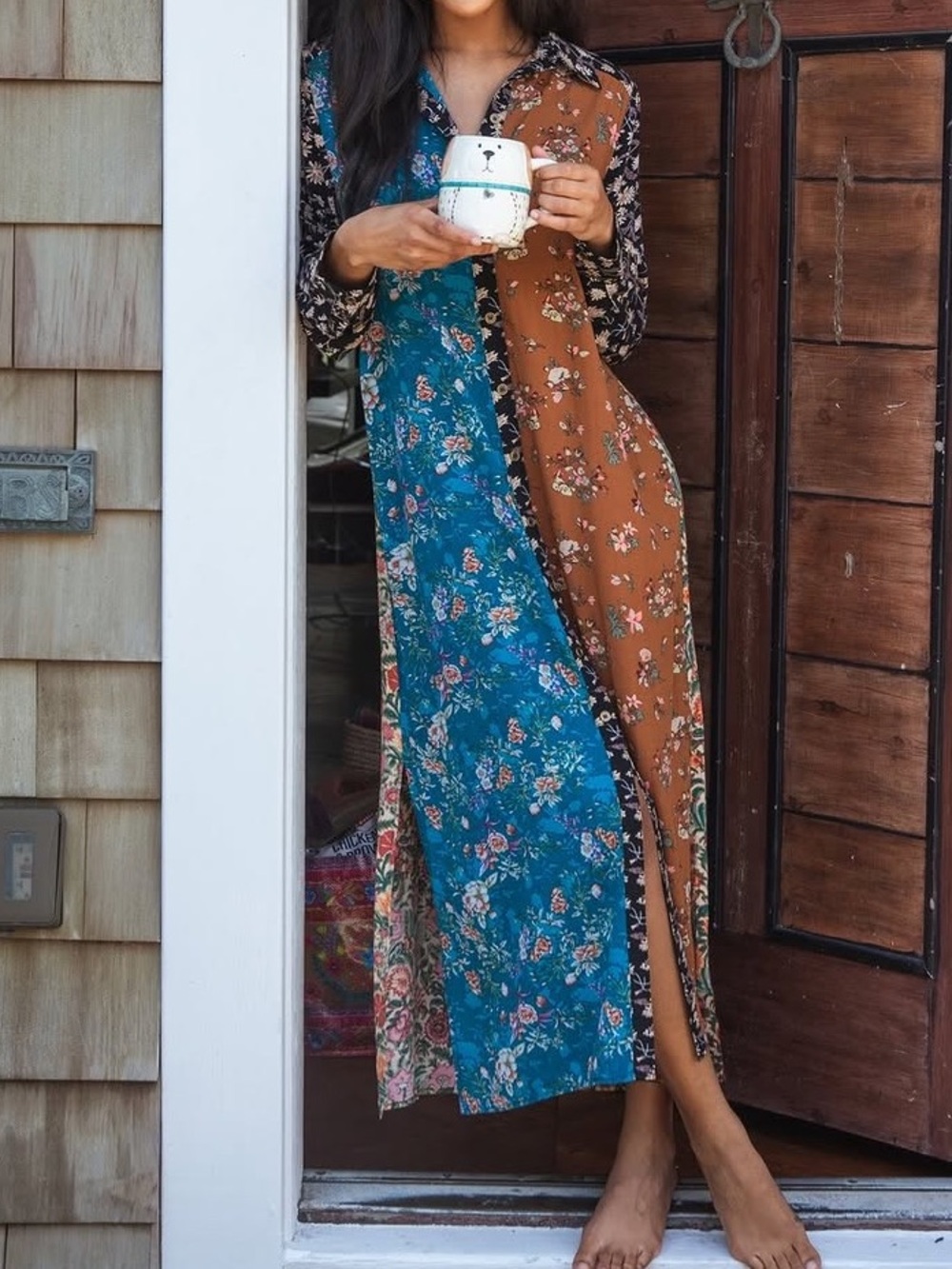 Natural Life Esme Shirt Dress Floral Patchwork Colorful Turquoise Rust Boho XS